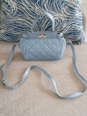 Crossi Quilted Light Blue Top-Handle Crossbody Bag with Gold Hardware